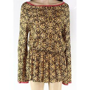 Sofia by Vix Swim Cover up Dress Yellow Long-Sleeve Animal-Print Sheath Small